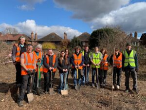 Tree planting team in tree nursery